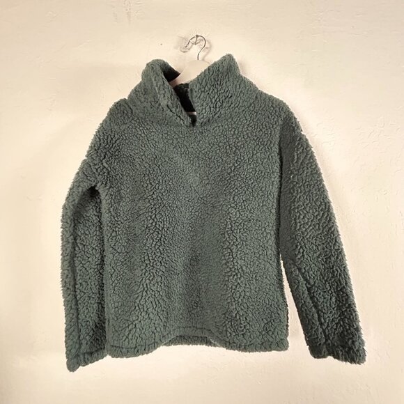 A New Day Women’s XS Green Sherpa Fleece Pullover Sweater High Neck Cozy Soft - Picture 1 of 7